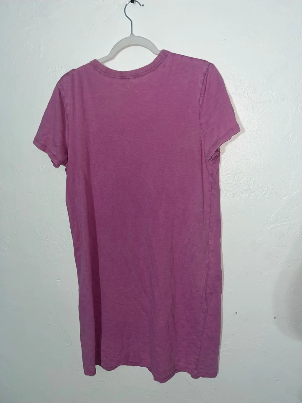 T Shirt Dress 100% Cotton Heathered Pink V Neck Heather Short Sleeve Basic Solid